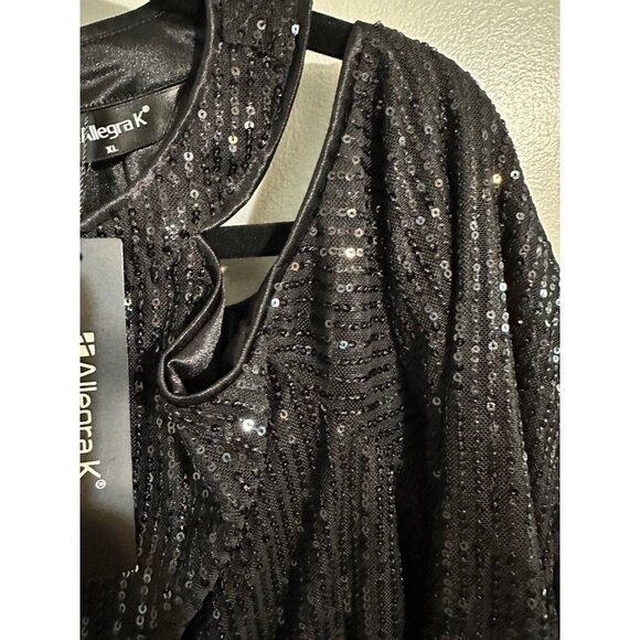 Allegra K Black Sequin Top with Cold Shoulder - XL - Picture 4 of 8
